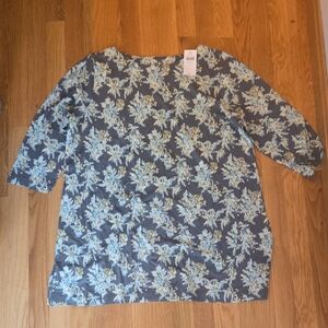 J. Jill Blue and White Boxy Blouse 3/4 Sleeve